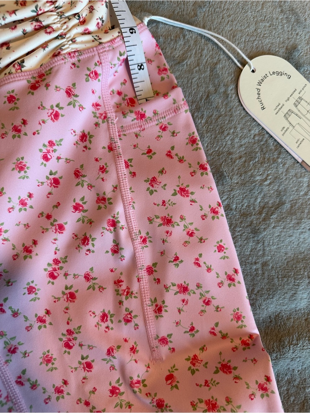 NWT Blogilates Ruched Waist Legging - Pink Floral Print - Picture 11 of 13
